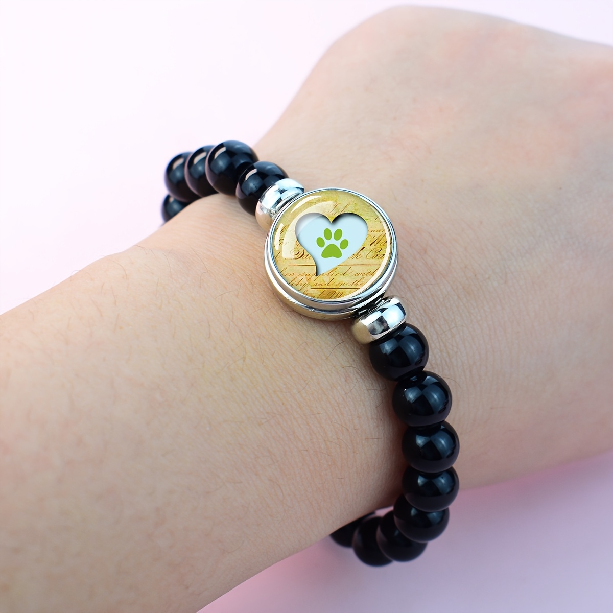 Paw Print Heart Design Beaded Bracelet for Pet Lovers